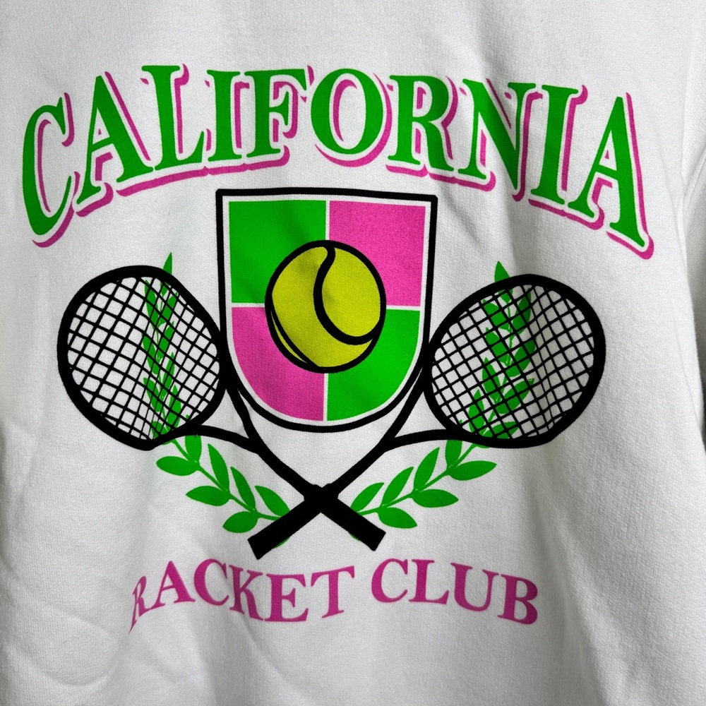 CALIFORNIA Raquet Club Tennis Women's Sz Small White Graphic Crewneck Sweatshirt - Picture 2 of 4